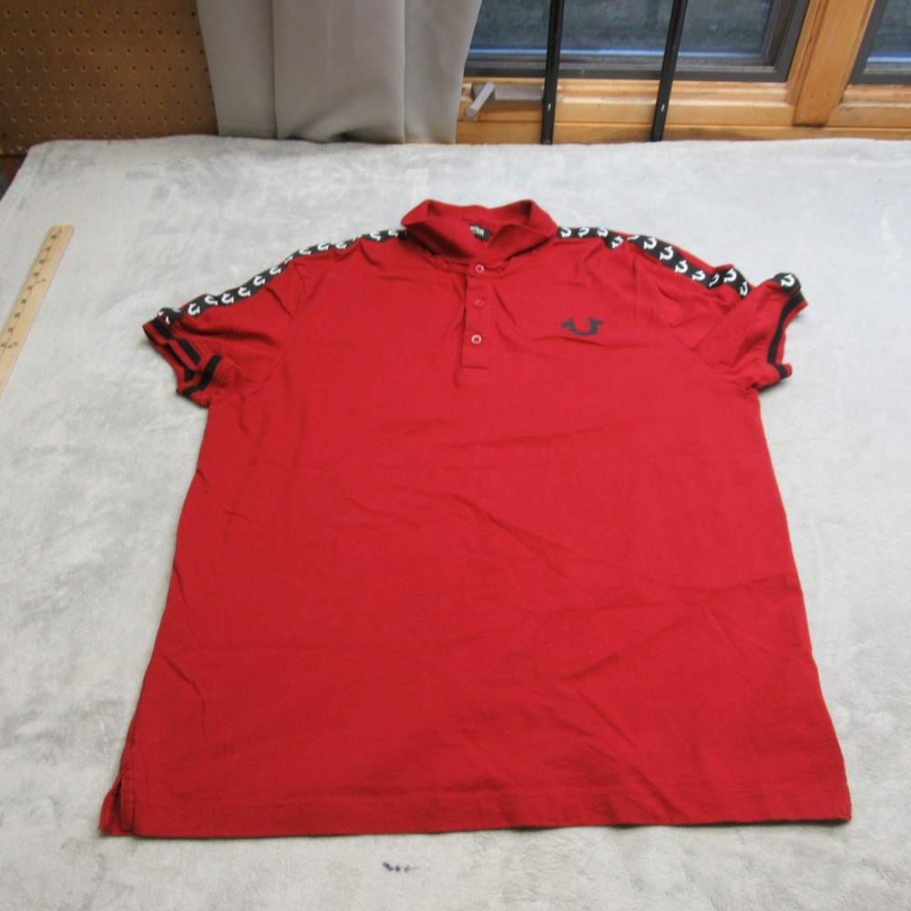 True Religion Polo Shirt‎ Men Large Red Sleeve Logo Strip Short Sleeve Casual